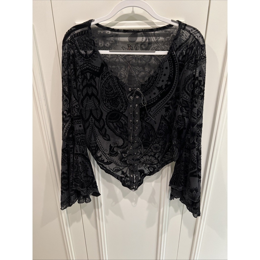 Black Velvet Mesh Lace Up Corset Top 3XL Witchy Whimsigoth Vampy Fairy Grunge